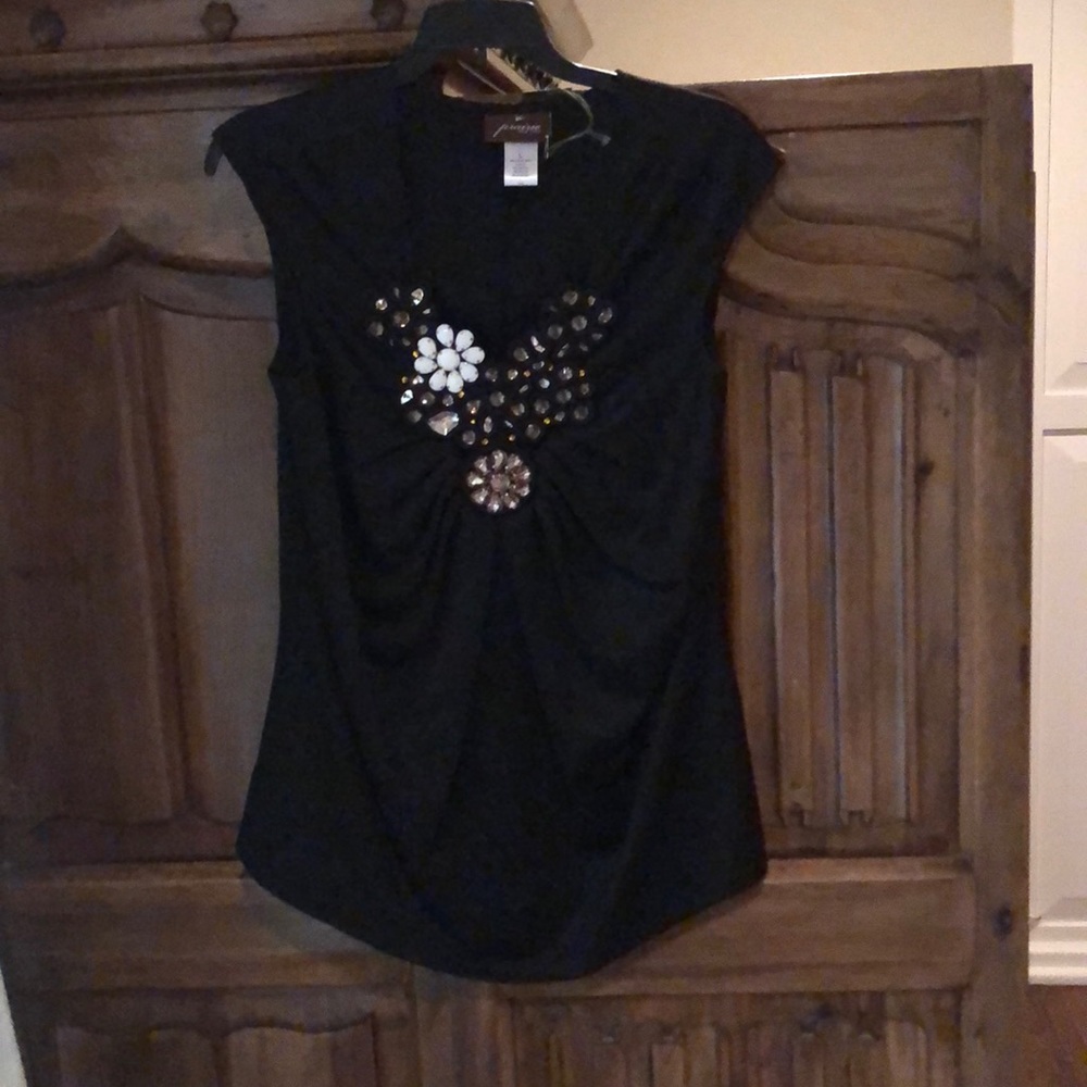 Prairie Black Sleeveless Blouse with Jewels